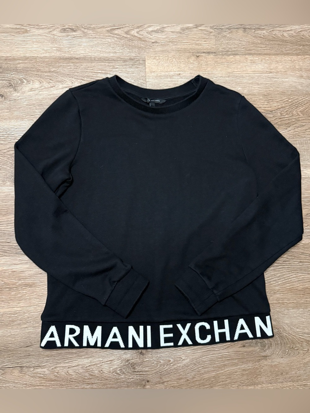 Armani Exchange Black Crewneck Sweatshirt with Logo Hem